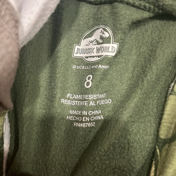 jurassic park dinosaur onesie with hoodie hood boys size 8 - Picture 2 of 4